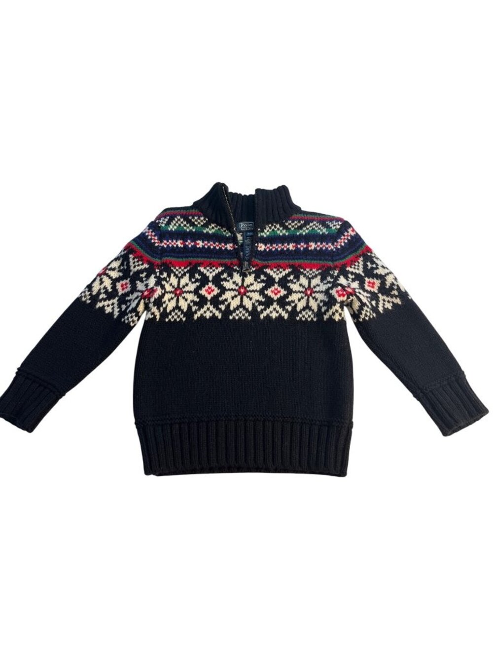 Polo Ralph Lauren Kids Fair Isle Knit Sweater 3T Black Wool Blend Half-Zip VTG
